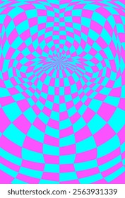 Psychedelic checkerboard pattern. Visually striking design featuring contrast black white colors and trippy geometric shapes. Optical illusions and retro art, mesmerizing visual vector illustration