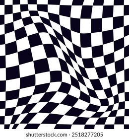 Psychedelic checkerboard or race flag. Visually striking design featuring black white colors. Trippy geometric shapes. Optical illusions, retro art, mesmerizing visual vintage vector illustration