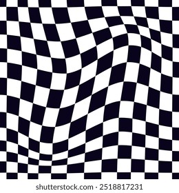 Psychedelic checkerboard or race flag. Visually striking design featuring black white colors. Trippy geometric shapes. Optical illusions, retro art, mesmerizing visual vintage vector illustration