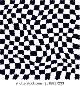 Psychedelic checkerboard or race flag. Visually striking design featuring black white colors. Trippy geometric shapes. Optical illusions, retro art, mesmerizing visual vintage vector illustration