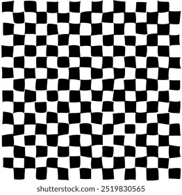 Psychedelic checkerboard or race flag. Visually striking design featuring black white colors. Trippy geometric shapes. Optical illusions, retro art, mesmerizing visual vintage vector illustration