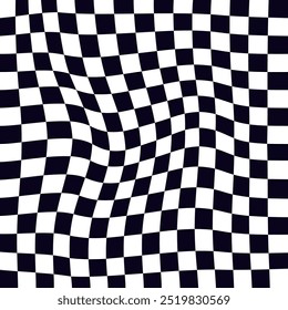 Psychedelic checkerboard or race flag. Visually striking design featuring black white colors. Trippy geometric shapes. Optical illusions, retro art, mesmerizing visual vintage vector illustration