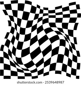 Psychedelic checkerboard or race flag. Visually striking design featuring black white colors. Trippy geometric shapes. Optical illusions, retro art, mesmerizing visual vintage vector illustration