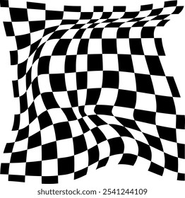 Psychedelic checkerboard or race flag. Visually striking design featuring black white colors. Trippy geometric shapes. Optical illusions, retro art, mesmerizing visual vintage vector illustration