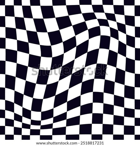 Psychedelic checkerboard or race flag. Visually striking design featuring black white colors. Trippy geometric shapes. Optical illusions, retro art, mesmerizing visual vintage vector illustration