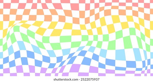 Padrão de arco-íris quadriculado psicodélico. Design visualmente impressionante, com cores de espectro completo e formas geométricas dispendiosas. Ilusões ópticas prisma reflexão, luz brilhante ilustração vetor visual