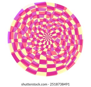 Psychedelic checkerboard sphere. Visually striking design featuring contrast colors in y2k style . Trippy spiral shapes. Optical illusions pattern, retro art, mesmerizing visual vector illustration