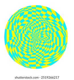 Psychedelic checkerboard sphere. Visually striking design featuring contrast colors in y2k style . Trippy spiral shapes. Optical illusions pattern, retro art, mesmerizing visual vector illustration