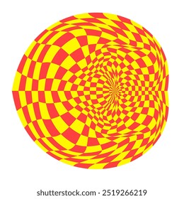 Psychedelic checkerboard sphere. Visually striking design featuring contrast colors in y2k style . Trippy spiral shapes. Optical illusions pattern, retro art, mesmerizing visual vector illustration