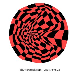 Psychedelic checkerboard sphere. Visually striking design featuring contrast colors in y2k style . Trippy spiral shapes. Optical illusions pattern, retro art, mesmerizing visual vector illustration