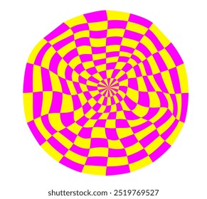 Psychedelic checkerboard sphere. Visually striking design featuring contrast colors in y2k style . Trippy spiral shapes. Optical illusions pattern, retro art, mesmerizing visual vector illustration