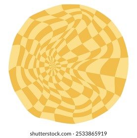 Psychedelic checkerboard sphere. Visually striking design featuring in groovy colors. Trippy spiral shapes. Optical illusions pattern, retro art style, mesmerizing graphic poster vector illustration