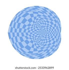 Psychedelic checkerboard sphere. Visually striking design featuring in groovy colors. Trippy spiral shapes. Optical illusions pattern, retro art style, mesmerizing graphic poster vector illustration