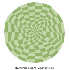 Psychedelic checkerboard sphere. Visually striking design featuring in groovy colors. Trippy spiral shapes. Optical illusions pattern, retro art style, mesmerizing graphic poster vector illustration