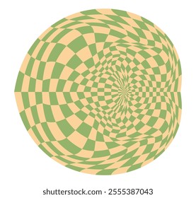 Psychedelic checkerboard sphere. Visually striking design featuring in groovy colors. Trippy spiral shapes. Optical illusions pattern, retro art style, mesmerizing graphic poster vector illustration