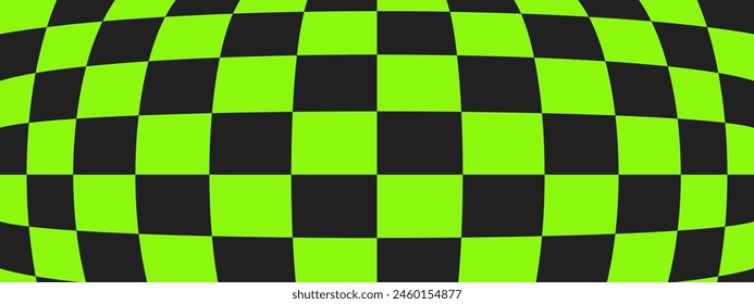 Psychedelic Checkerboard. Trippy checkered wallpaper. Groovy background. Hippie vector illustration in Y2k style. Vintage distorted geometric pattern.