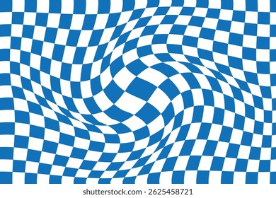 Psychedelic Checkerboard. Wavy groovy chessboard surface. Abstract checks seamless vector pattern. Wave distortion effect. Vector illustration.