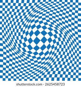 Psychedelic Checkerboard. Wavy groovy chessboard surface. Abstract checks seamless vector pattern. Wave distortion effect. Vector illustration.