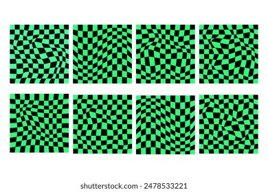 Psychedelic Checkered Vibes backgrounds. Trendy retro 1970s, 60s, y2k style. Vector illustration.