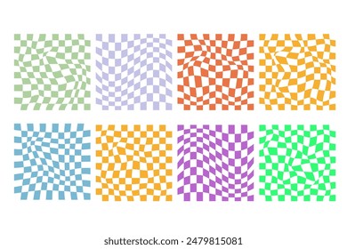 Psychedelic Checkered Vibes backgrounds. Trendy retro 1970s, 60s, y2k style. Vector illustration.