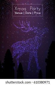 Psychedelic Christmas Deer Silhouette Club House Music Party Flyer Poster Template Layout Mock Up Vector Art Illustration