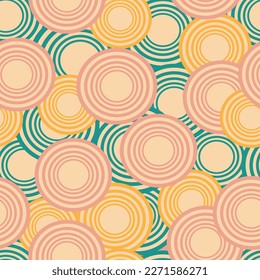 Psychedelic Circles Seamless Repeat Pattern in 70's orange, pink and blue colors groovy retro pattern design