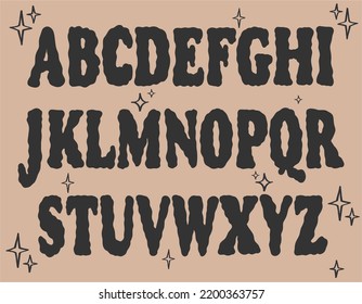 Psychedelic clockwork font in retro style for Halloween. Ideal for posters, collages, clothing, music albums and more. Vector clipart, individual letters.