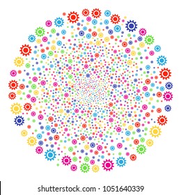 Psychedelic Cog salute sphere. Vector sphere salute created by randomized cog symbols. Multi Colored Vector illustration.