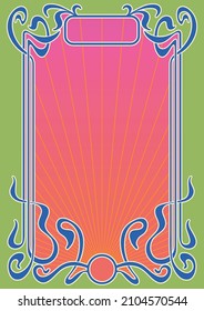 Psychedelic Color Art Nouveau Frame, Background for Retro Style Posters, Illustrations 