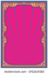 Psychedelic Color Background, Art Nouveau Frame, Bright Template for Vintage Posters and Covers 