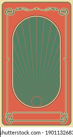Psychedelic Color Background, Cover Template, Art Nouveau Frame Retro Style 