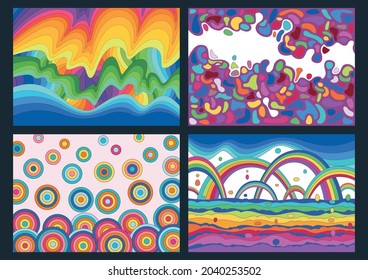 Psychedelic Color Background and Patterns, Rainbows, Bubbles, Clouds