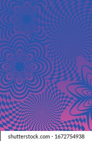 Psychedelic Color Background, Visual Illusion Pattern Waves and Flowers