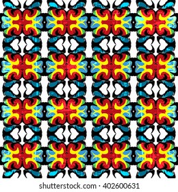psychedelic color seamless pattern vintage ethnic ornament on white background