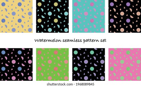 Psychedelic color watermelon seamless pattern set