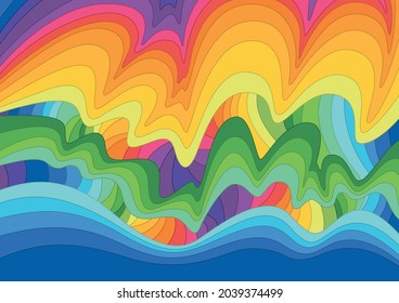 Psychedelic Color Wavy Background, Bright Colors Abstract Lines