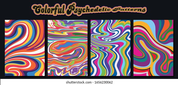 Psychedelic Color Wavy Patterns and Backgrounds 1960s Style 