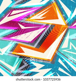 Psychedelic colored geometric seamless pattern