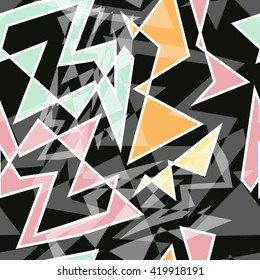 Psychedelic colored geometric seamless pattern with urban motif