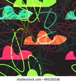 psychedelic colored geometric seamless pattern on the black background.