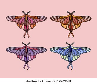 Psychedelic colorful butterfly. Vintage style print