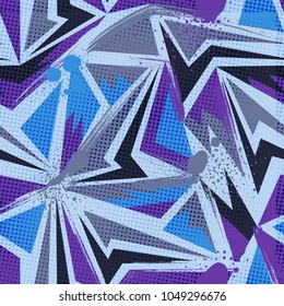 Psychedelic colorful geometric urban seamless pattern
