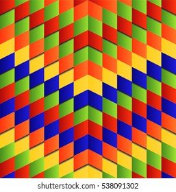 Psychedelic colorful geometry. Stylish decor. Futuristic Background. Abstract backdrop. Unusual Mosaic shape structure. Multi polygonal chaos. Element for internet web site.Vector Illustration.