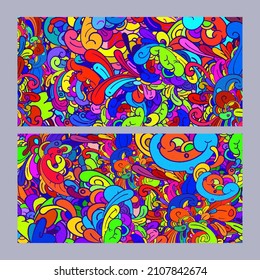 Psychedelic colorful vector hand drawn doodle illustration background for poster and banners