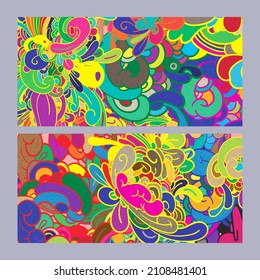 Psychedelic colorful vector hand drawn doodle illustration background for poster and banners