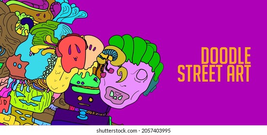 Psychedelic colorful vector hand drew doodle street art illustration background for poster and banners