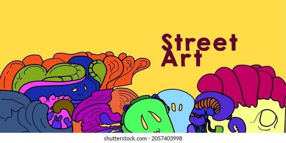 Psychedelic colorful vector hand drew doodle street art illustration background for poster and banners