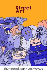 Psychedelic colorful vector hand drew doodle street art illustration background for poster and banners