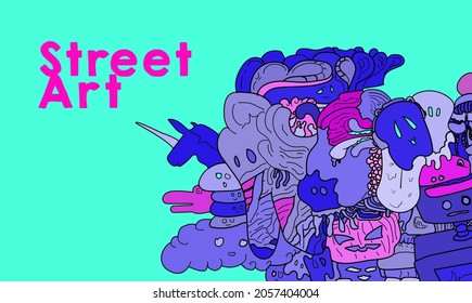 Psychedelic colorful vector hand drew doodle street art illustration background for poster and banners