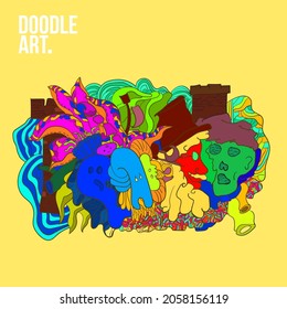 Psicodélico colorido de mano vectorial dibujó doodle de fondo de ilustración de arte callejero para el vector de afiches y banner EPS 10